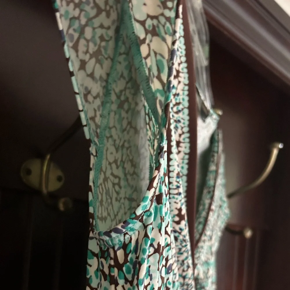 Y2K BCBGMAXAZRIA Babydoll Dot Print Dress Brown Teal Preppy Indie Sleeze Size M - Picture 4 of 12